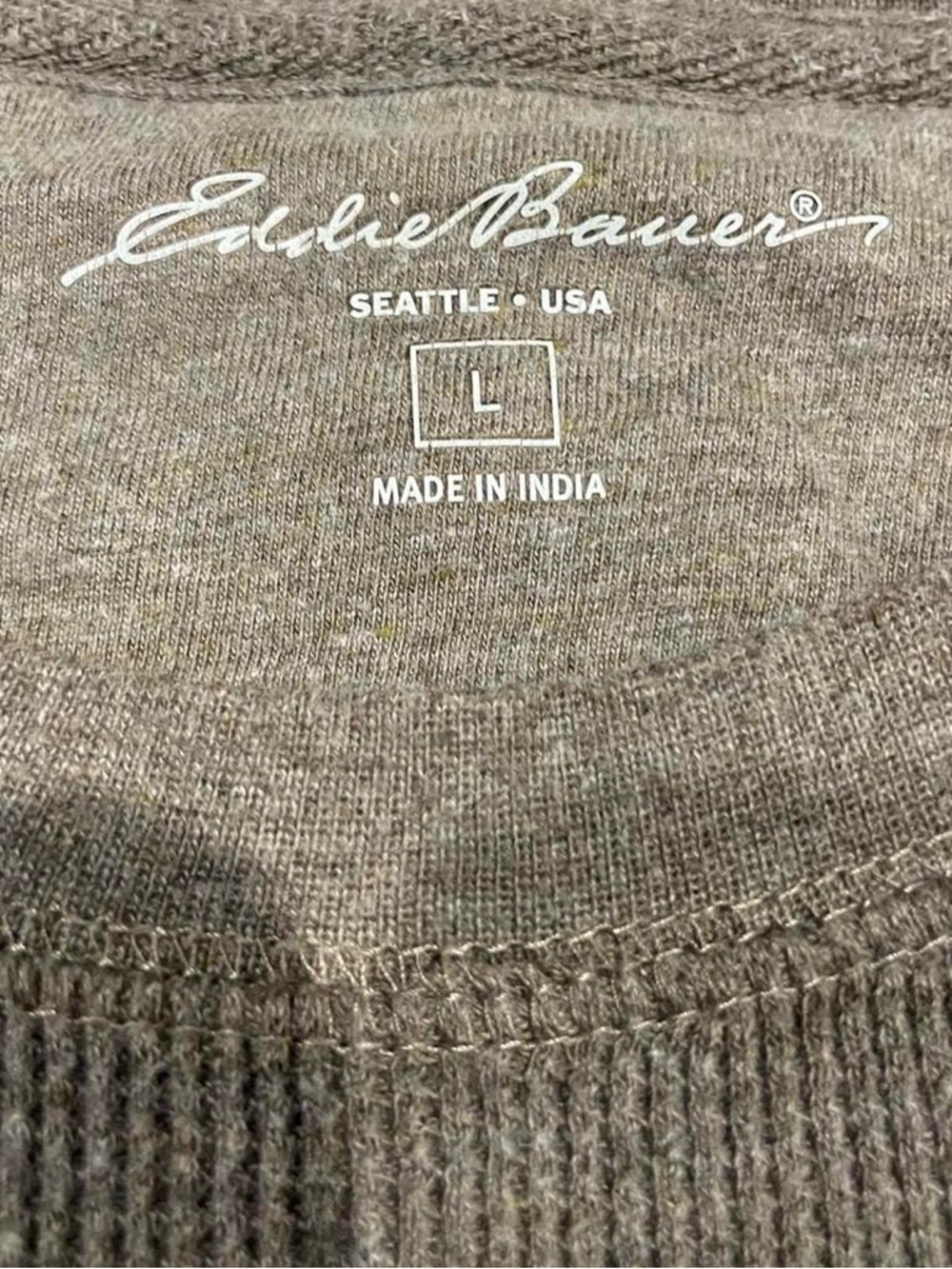 Eddie Bauer Heathered Brown Outdoor Waffle Knit Thermal Long Sleeve - Picture 2 of 3